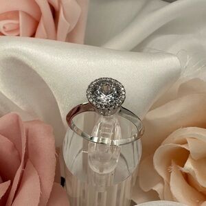 Sterling Silver Halo Ring – CZ Solitaire – .925 Statement Cocktail Ring NWT